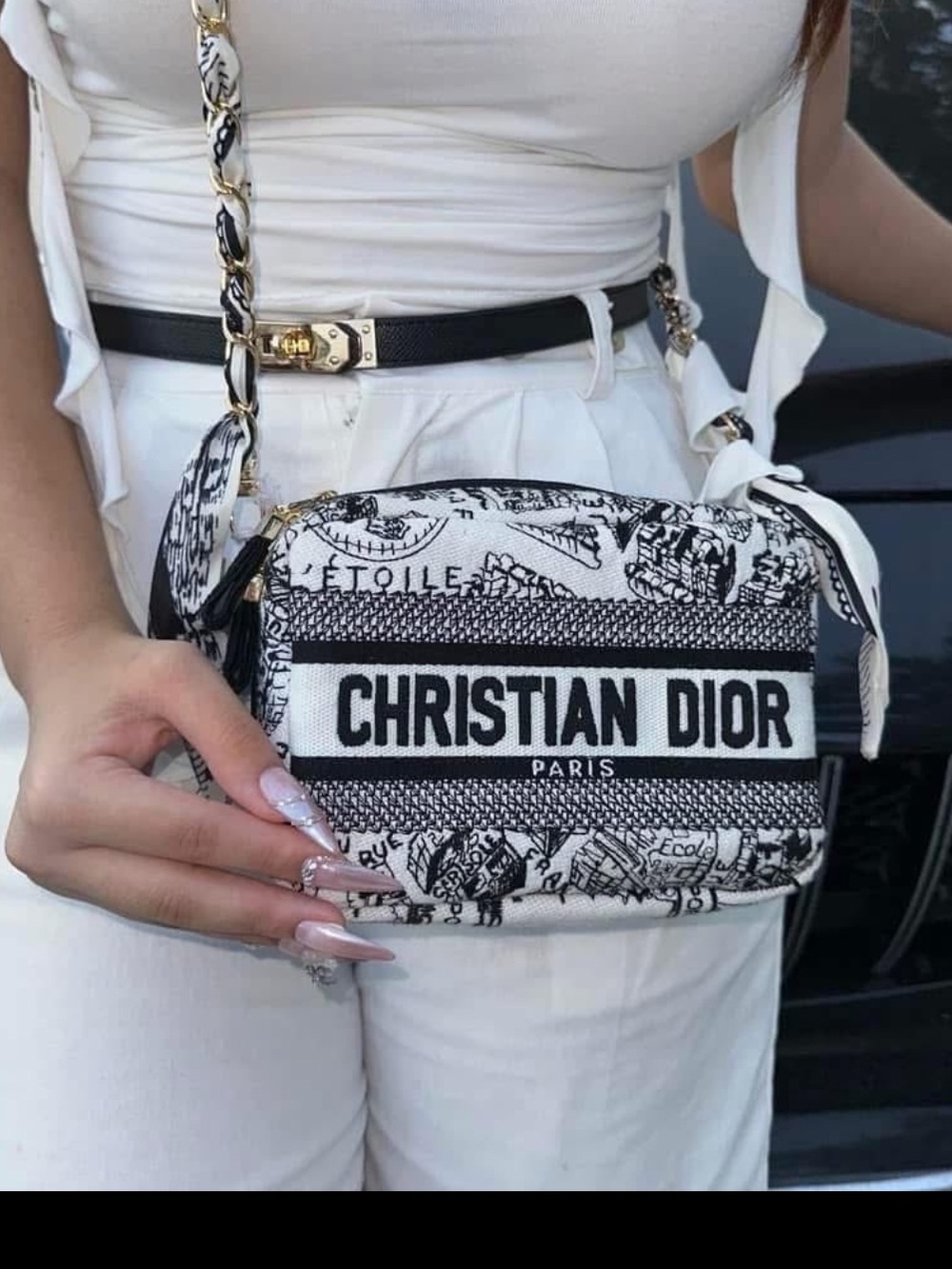 Dior Black and White Christian Dior Logo Crossbody Bag